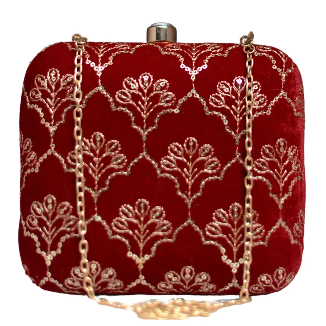 Red Sequins Embroidery Party Clutch