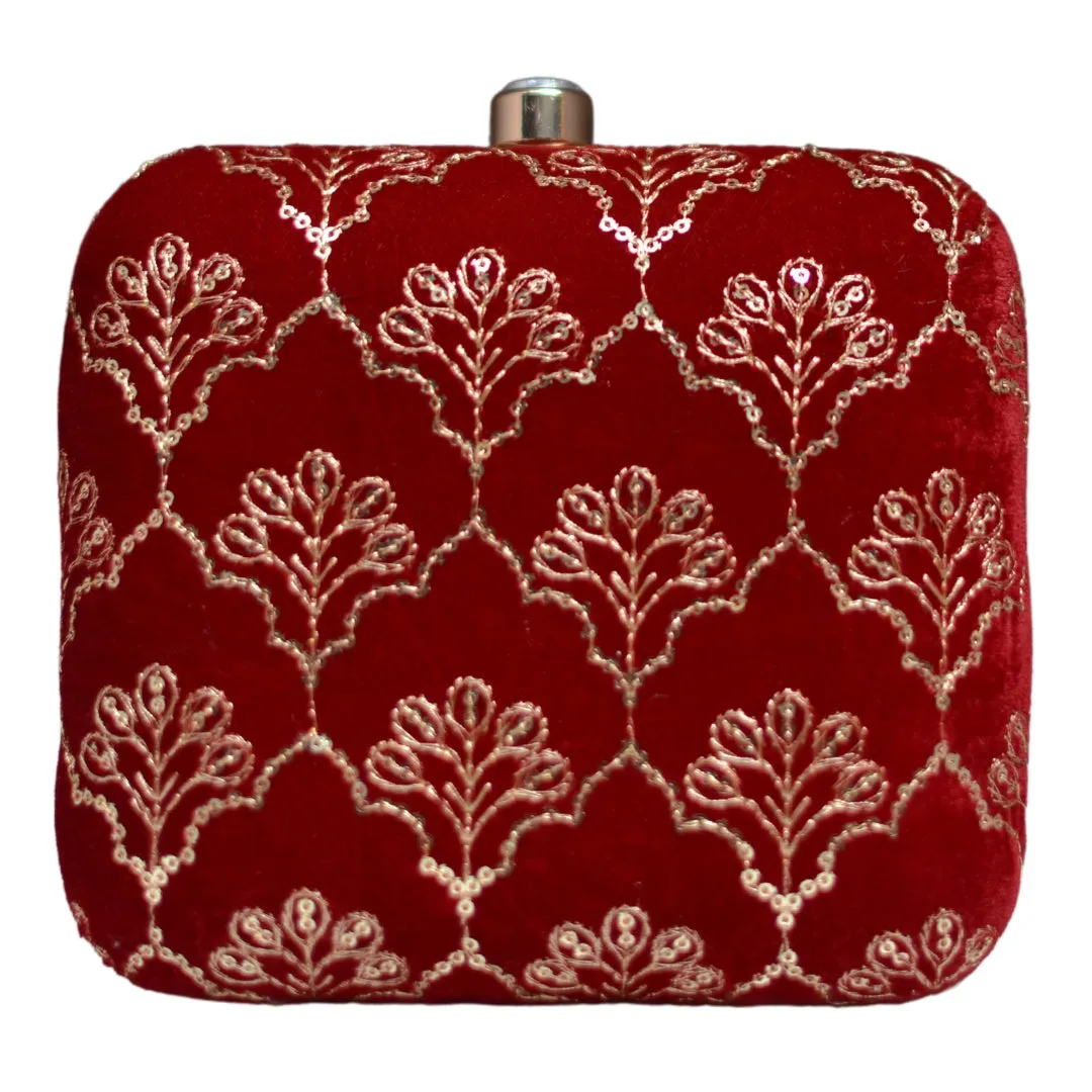 Red Sequins Embroidery Party Clutch