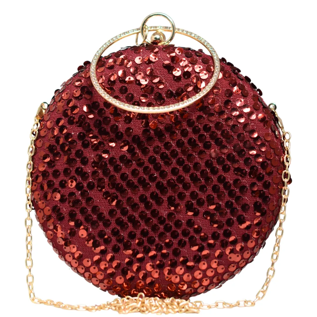 Red Sequins Embroidery Round Clutch