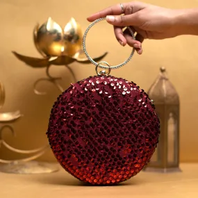 Red Sequins Embroidery Round Clutch