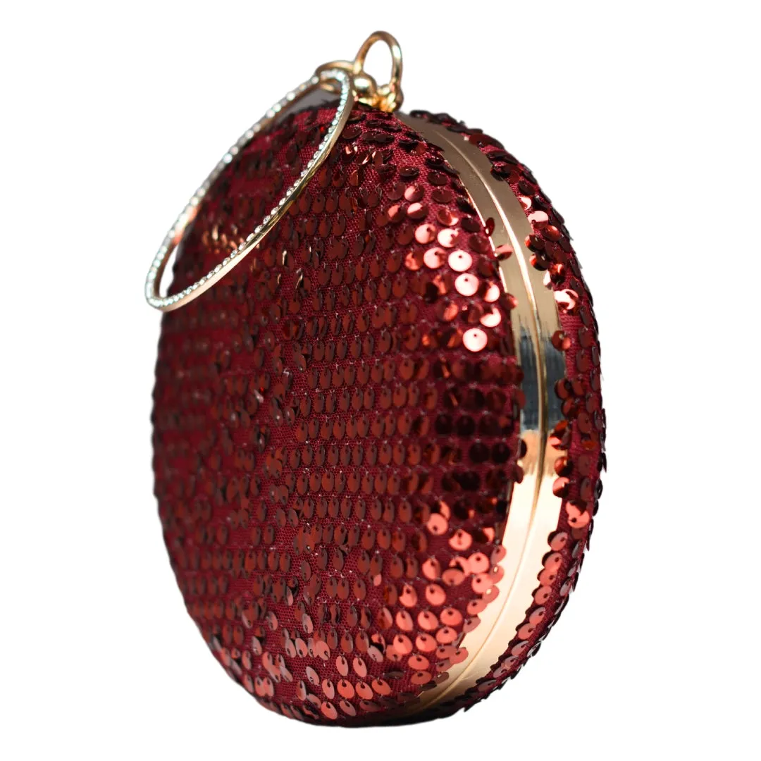 Red Sequins Embroidery Round Clutch