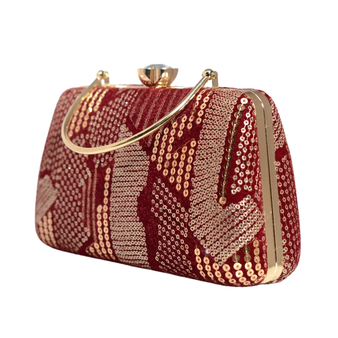 Red Sequins Multipattern Embroidery Party Clutch