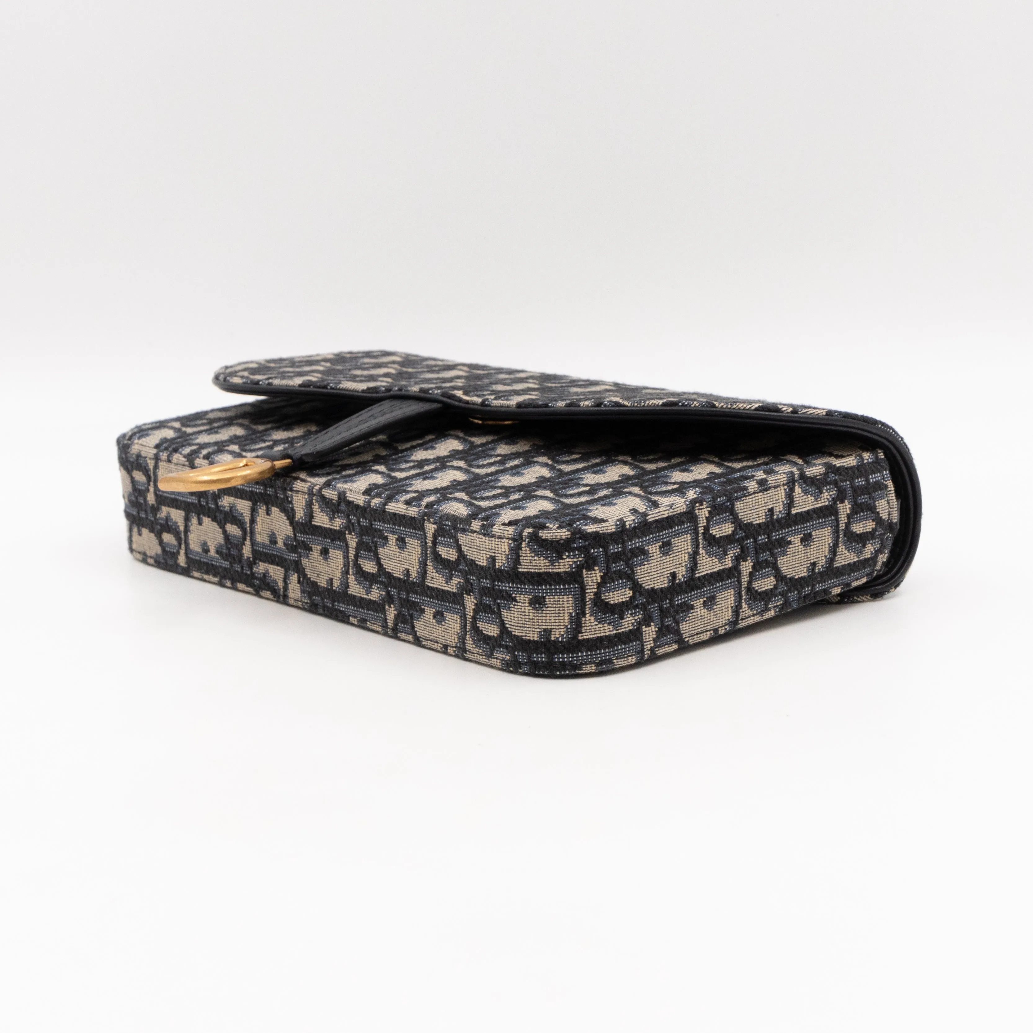 Saddle Pouch With Chain Blue Trendy Inspired Dior Oblique Jacquard