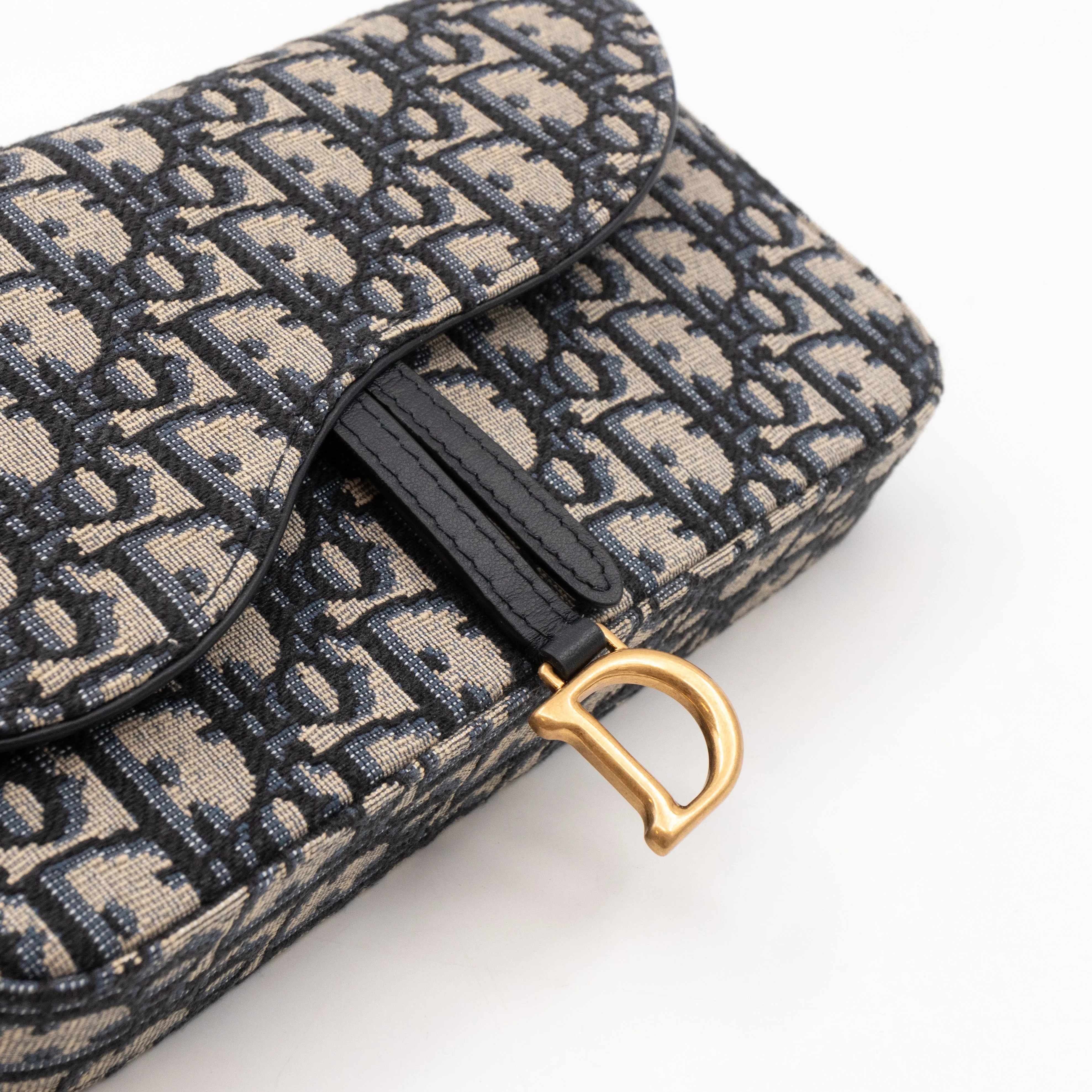 Saddle Pouch With Chain Blue Trendy Inspired Dior Oblique Jacquard