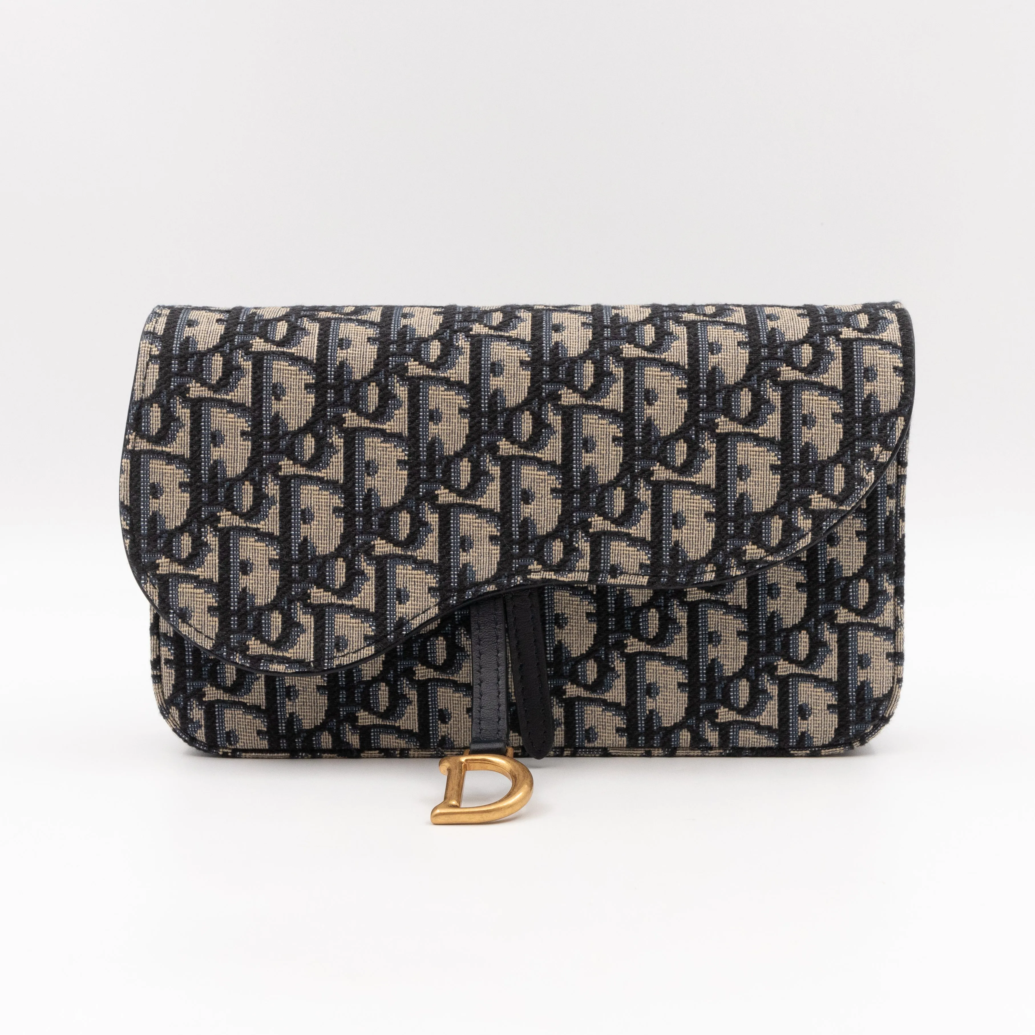 Saddle Pouch With Chain Blue Trendy Inspired Dior Oblique Jacquard