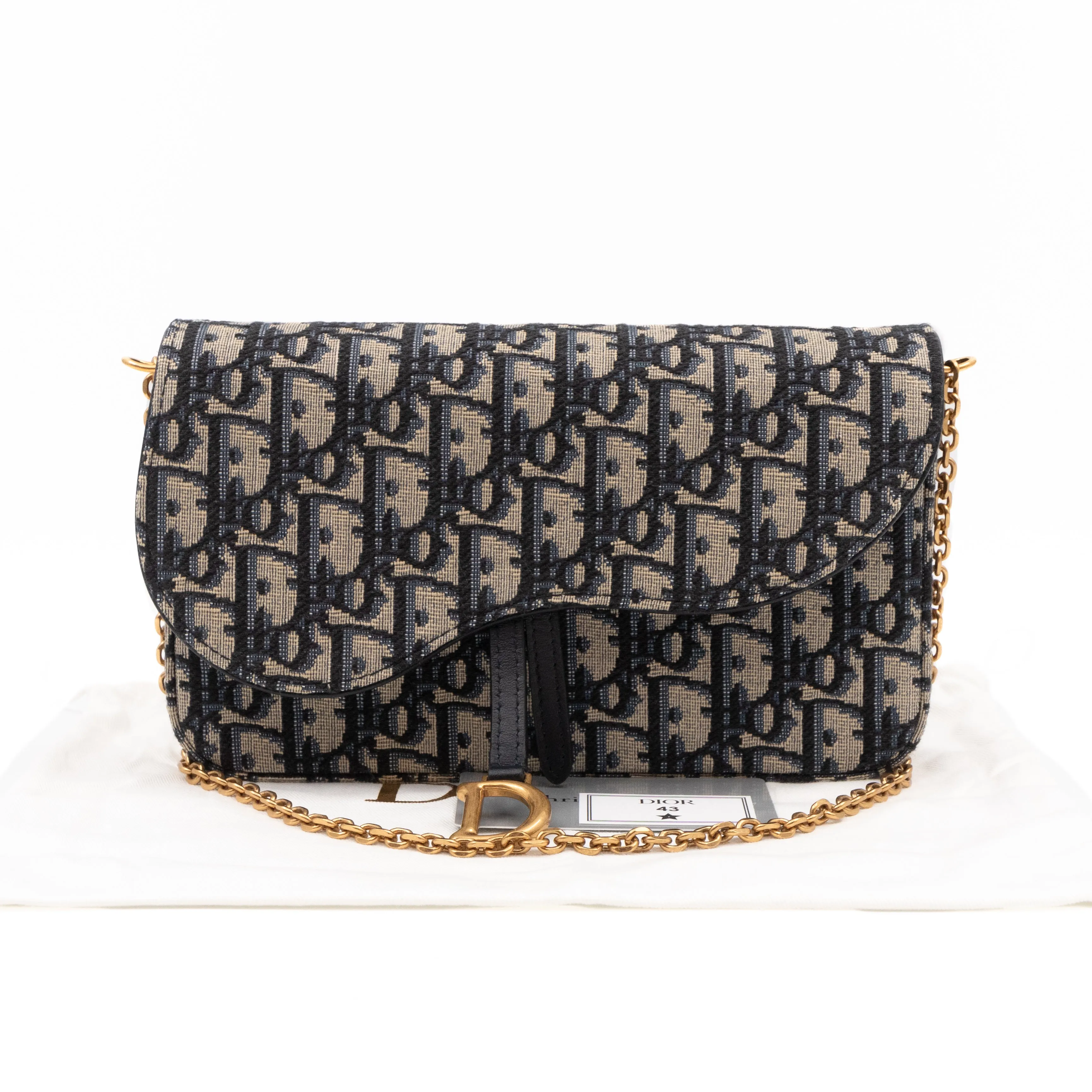 Saddle Pouch With Chain Blue Trendy Inspired Dior Oblique Jacquard