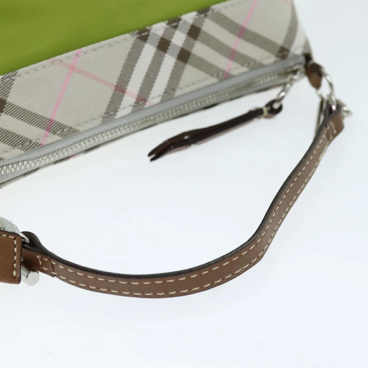 Trendy Inspired Burberry Nova Check Accessory Pouch Nylon Beige Green Auth Hk1323