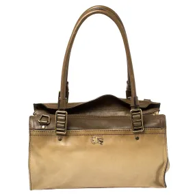 Trendy Inspired Burberry Two Tone Brown Leather Satchel