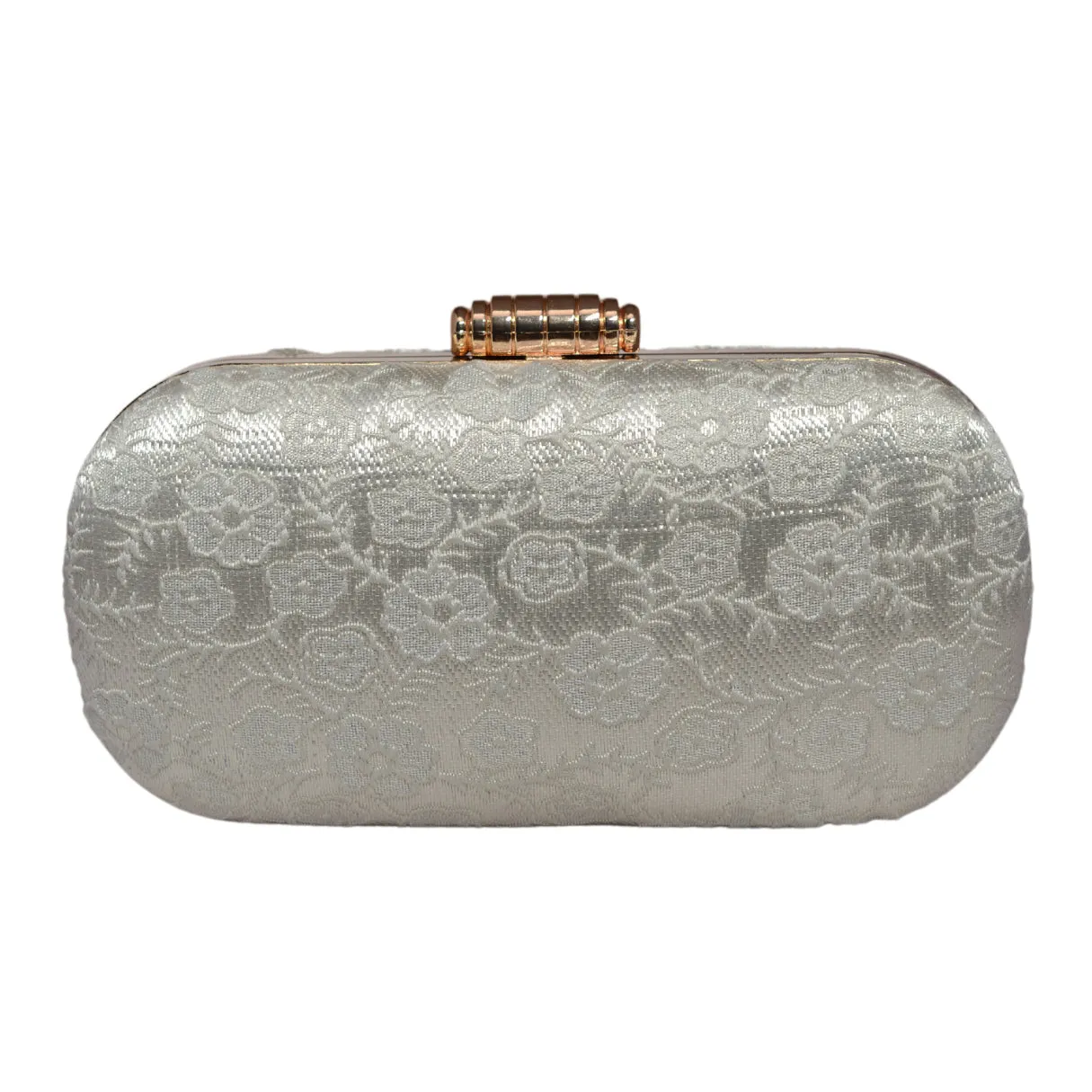 White Floral Thread Embroidery Clutch