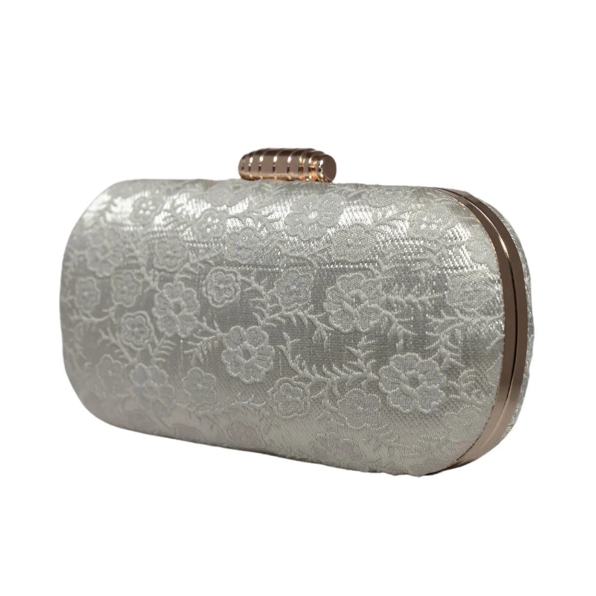 White Floral Thread Embroidery Clutch