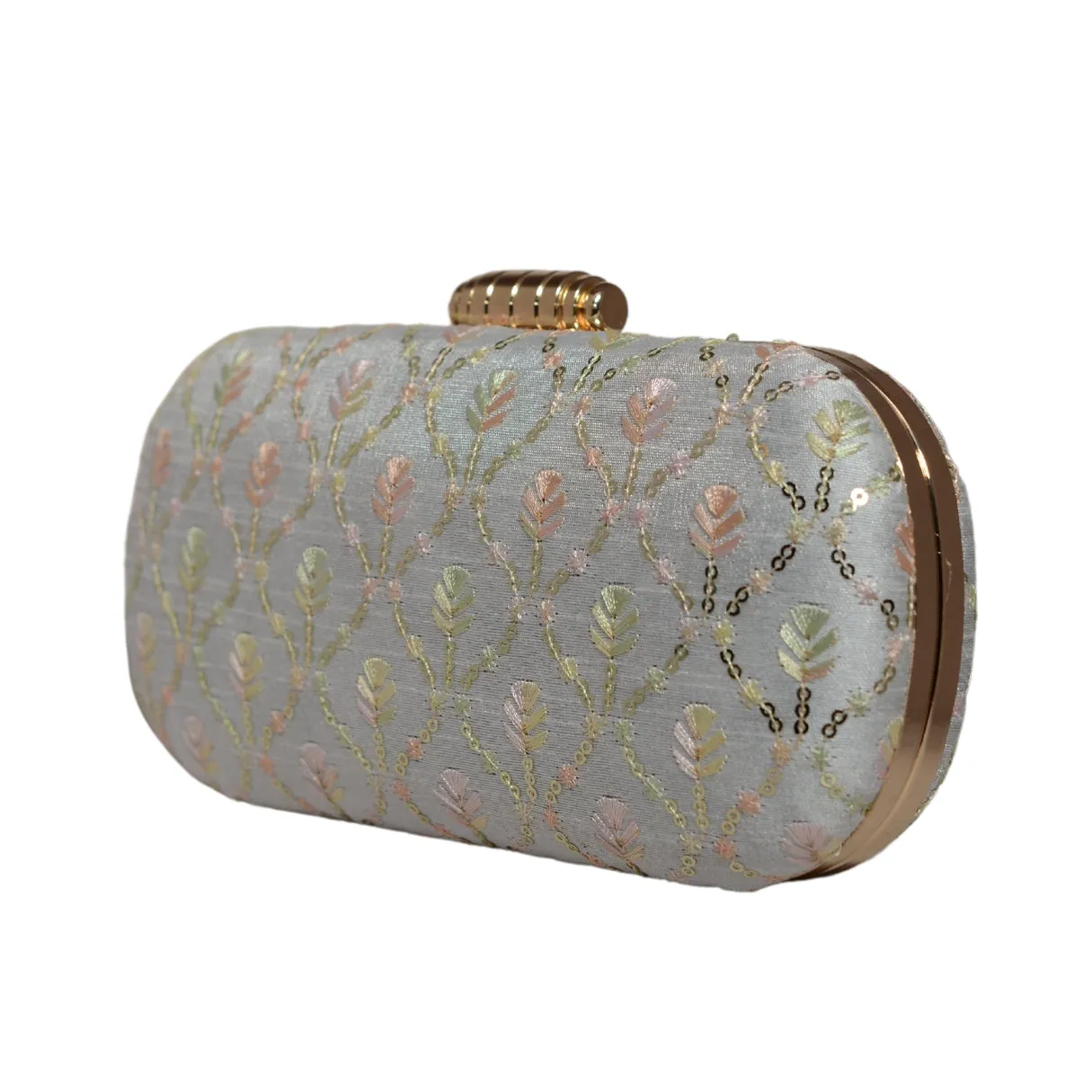 White Thread And Sequins Embroidery Clutch