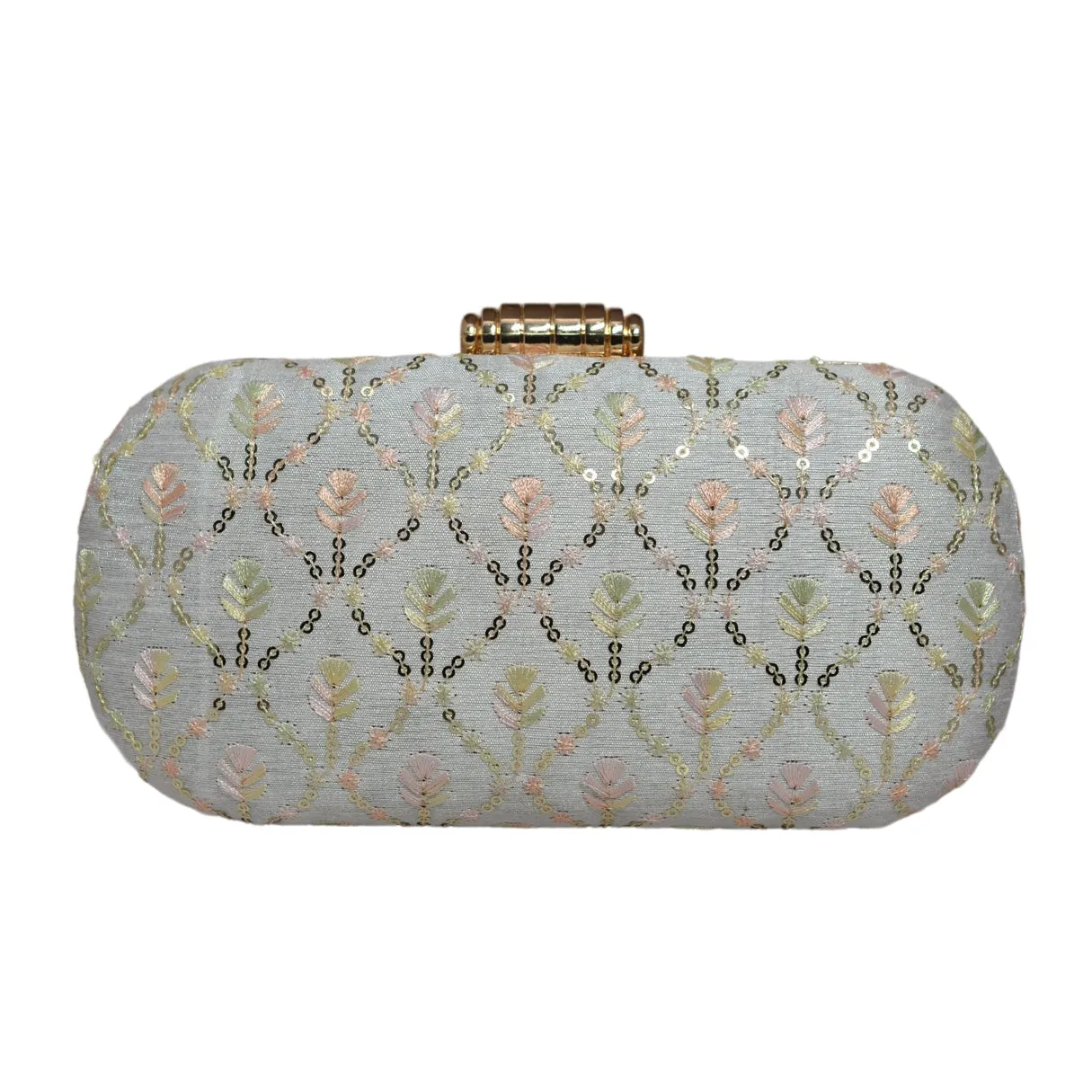 White Thread And Sequins Embroidery Clutch