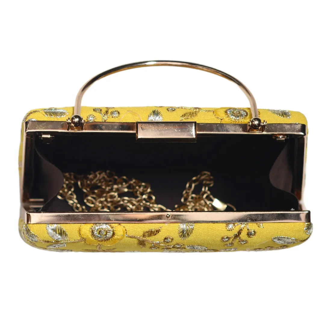 Yellow Floral Embroidery Clutch