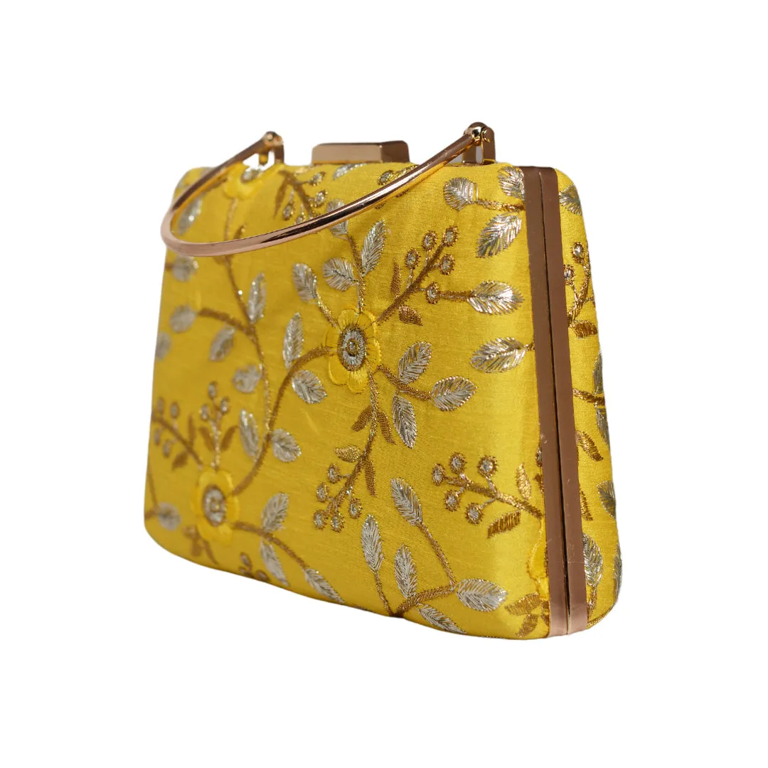 Yellow Floral Embroidery Clutch