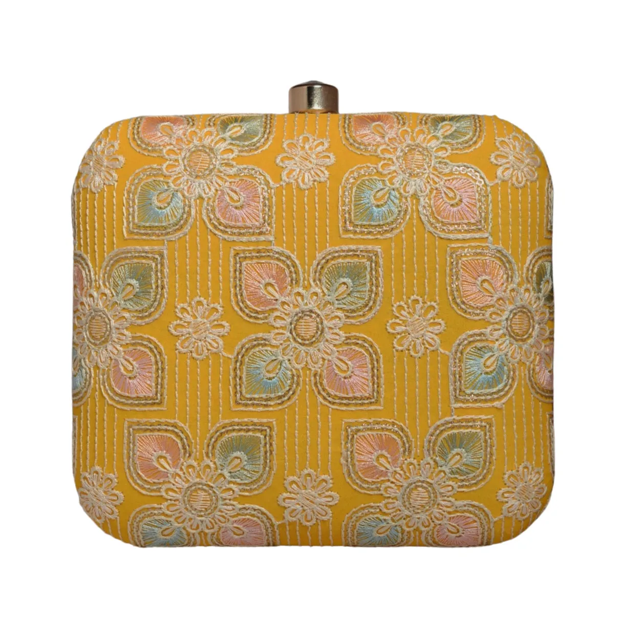 Yellow Floral Thread Embroidery Clutch